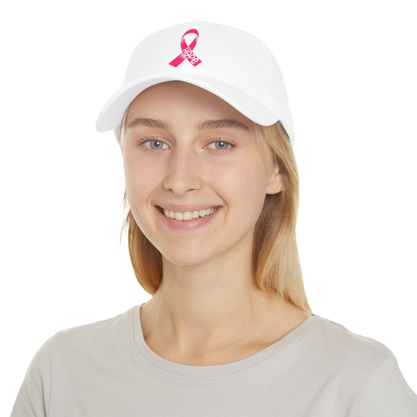 Breast Cancer Awareness Low Profile Baseball Cap — Pink Ribbon "Hope"