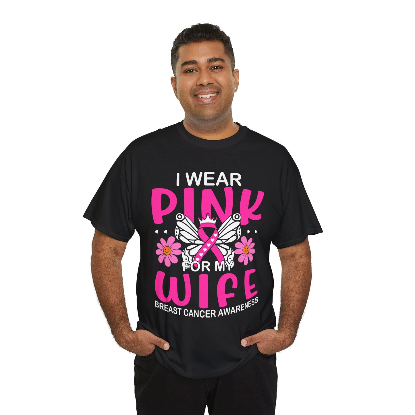 Pink Wife Breast Cancer Awareness T‑Shirt — Floral Ribbon Support Tee