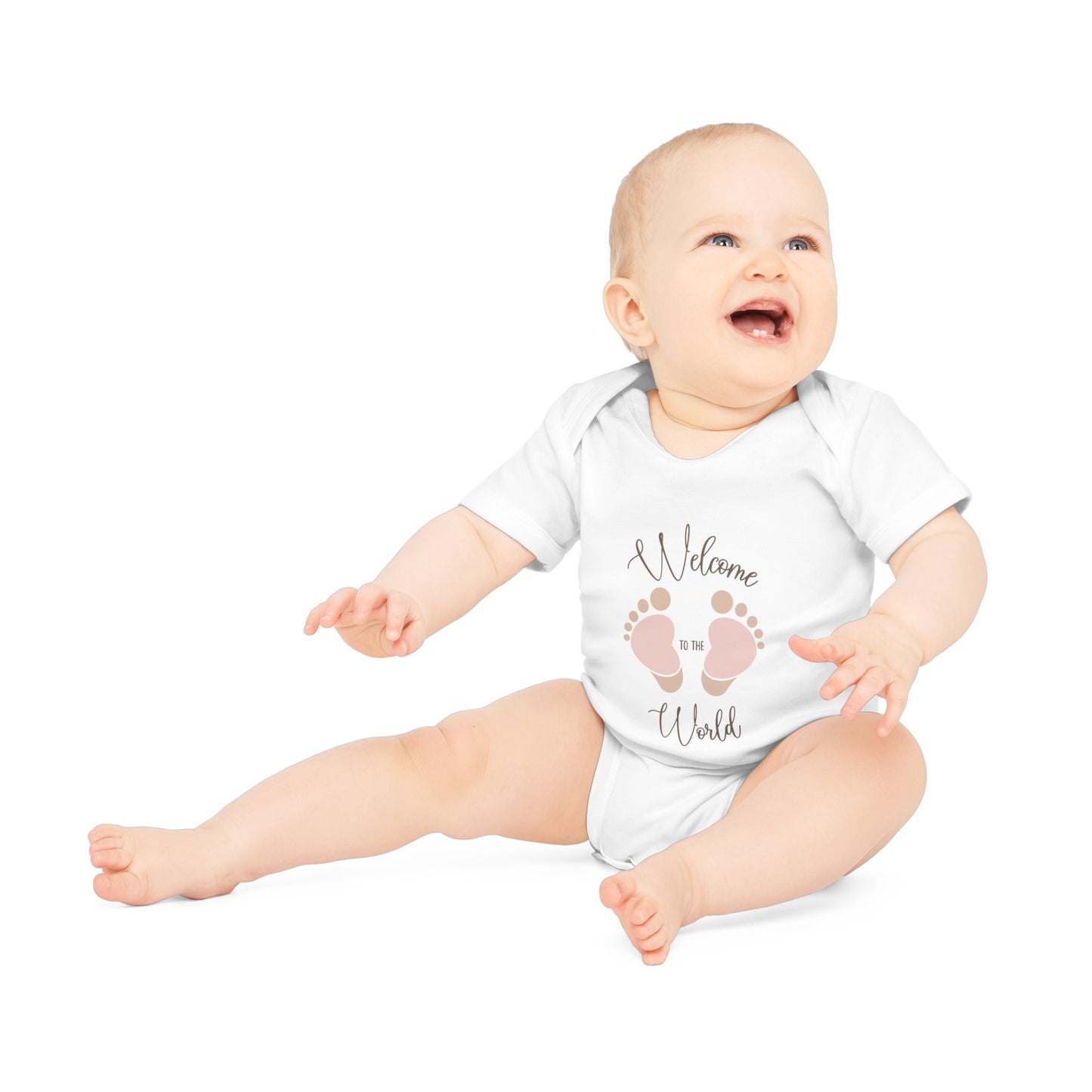 Welcome to the World Baby Bodysuit — Newborn Footprint Organic Onesie