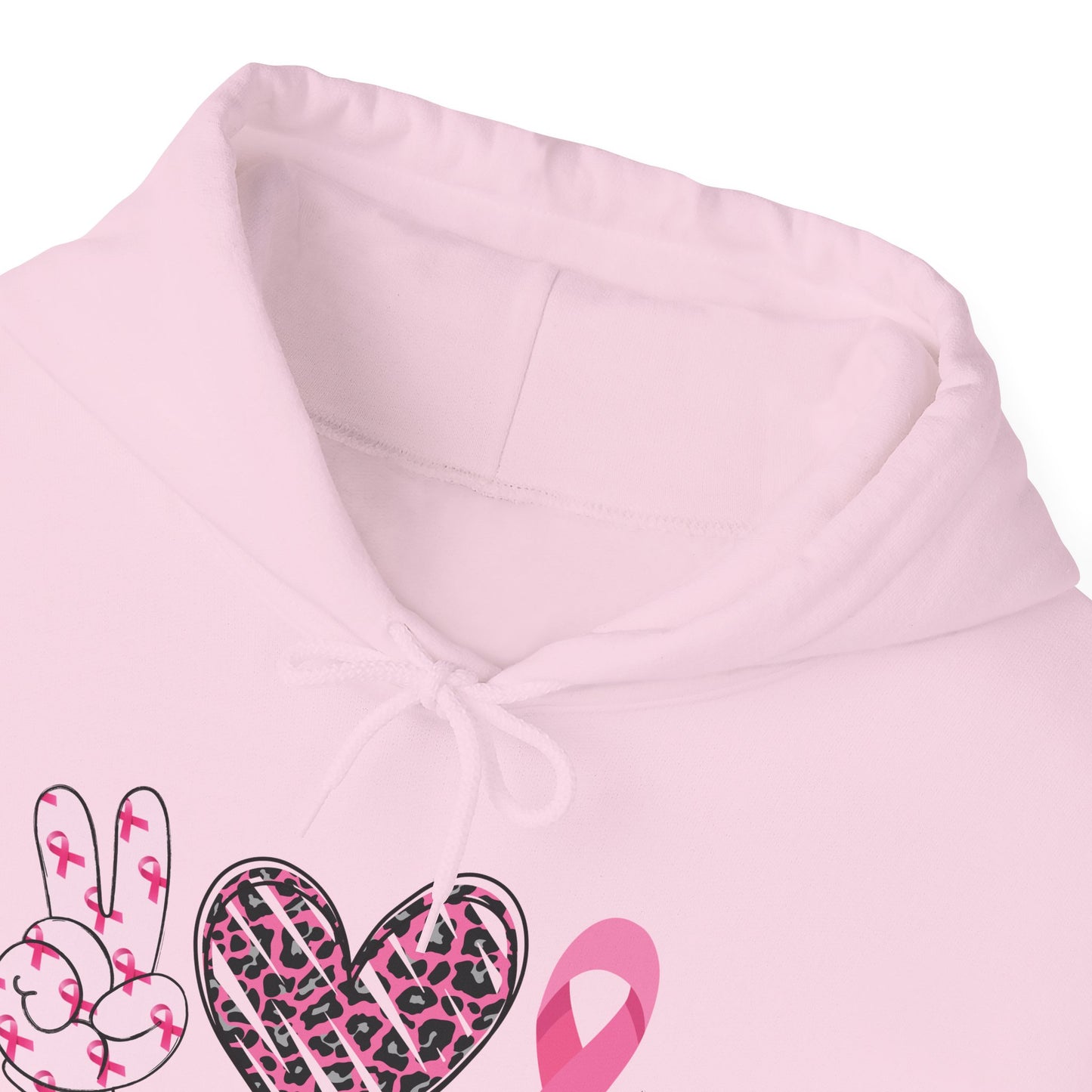 Breast Cancer Awareness Peace Love Ribbon Hoodie - Pink Ribbon Support Sweatshirt