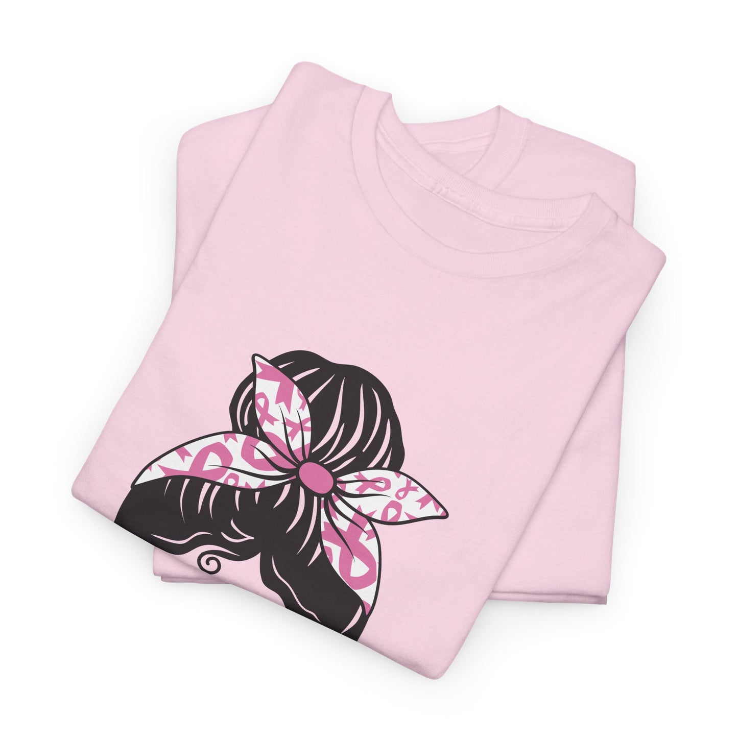 Breast Cancer Awareness Messy Bun T-Shirt — Pink Ribbon Sunglasses & Bandana Tee