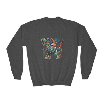 Youth Sweatshirt — Colorful Graffiti T-Rex Dino Crewneck