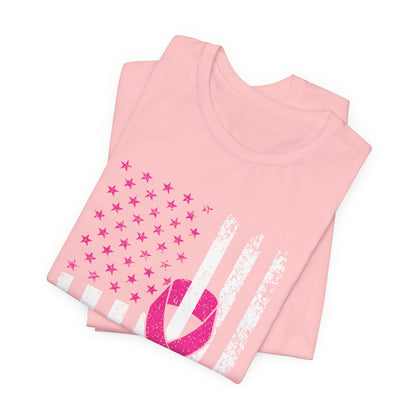 Pink Ribbon American Flag T-Shirt — Breast Cancer Awareness Tee