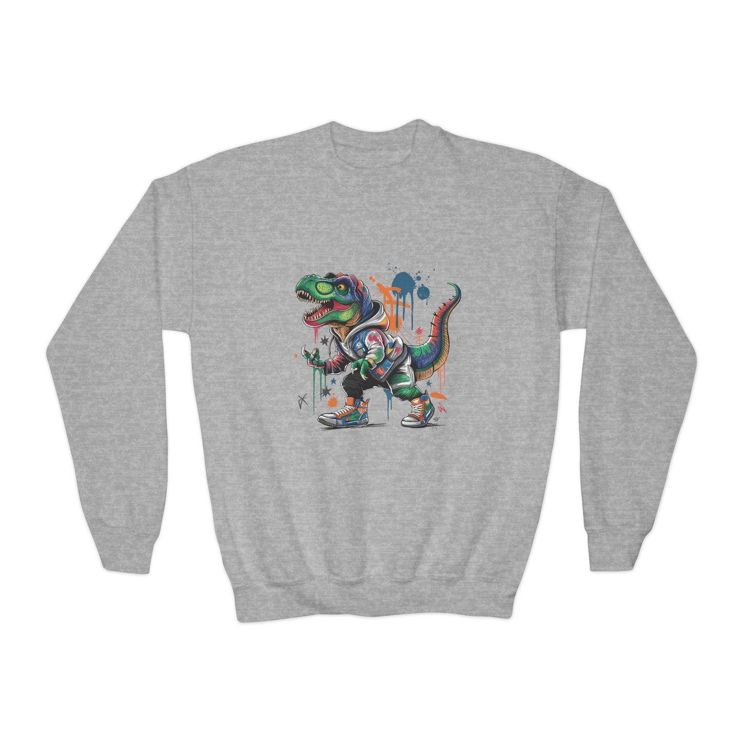 Youth Sweatshirt — Colorful Graffiti T-Rex Dino Crewneck