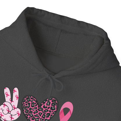 Breast Cancer Awareness Peace Love Ribbon Hoodie - Pink Ribbon Support Sweatshirt