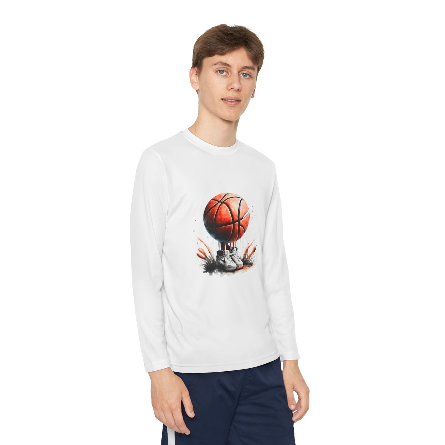 Youth Long Sleeve Tee - Basketball and Sneakers Design Shirt