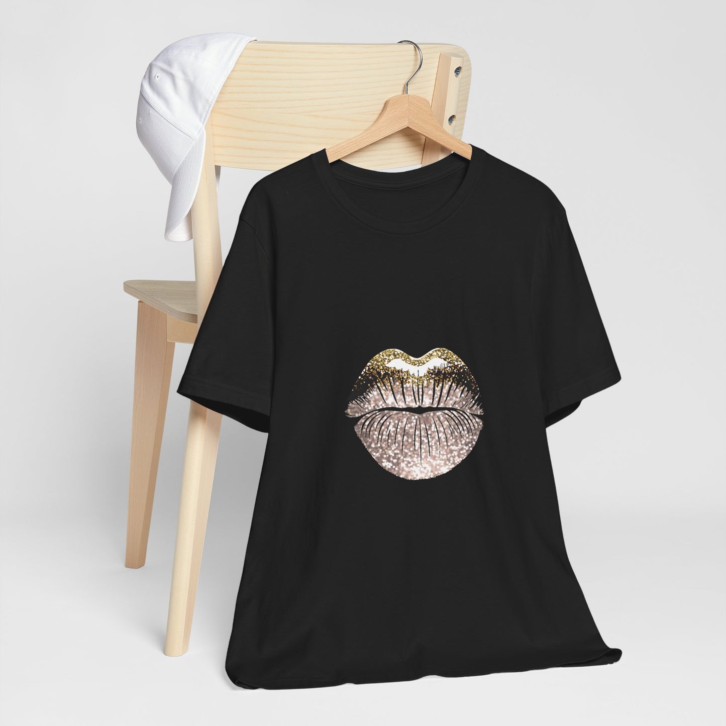 Gold Foil Kiss Graphic Tee — Metallic Lip Print T-Shirt