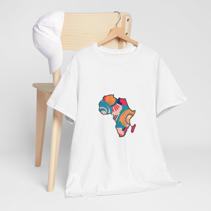 Africa Map Graphic Tee - Unisex Heavy Cotton T-Shirt with Colorful Afrocentric Pattern
