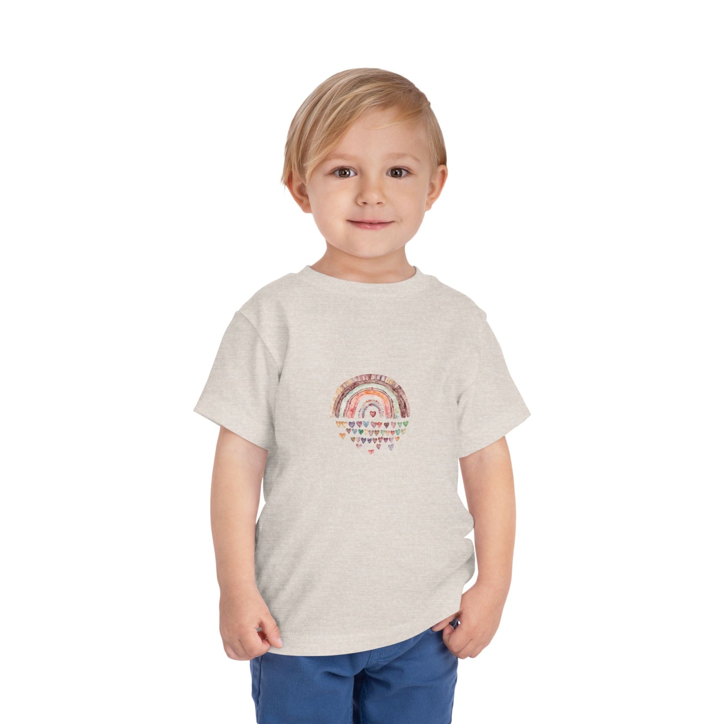 Toddler Rainbow Hearts Tee — Cute Boho Rainbow Short Sleeve Shirt for Kids