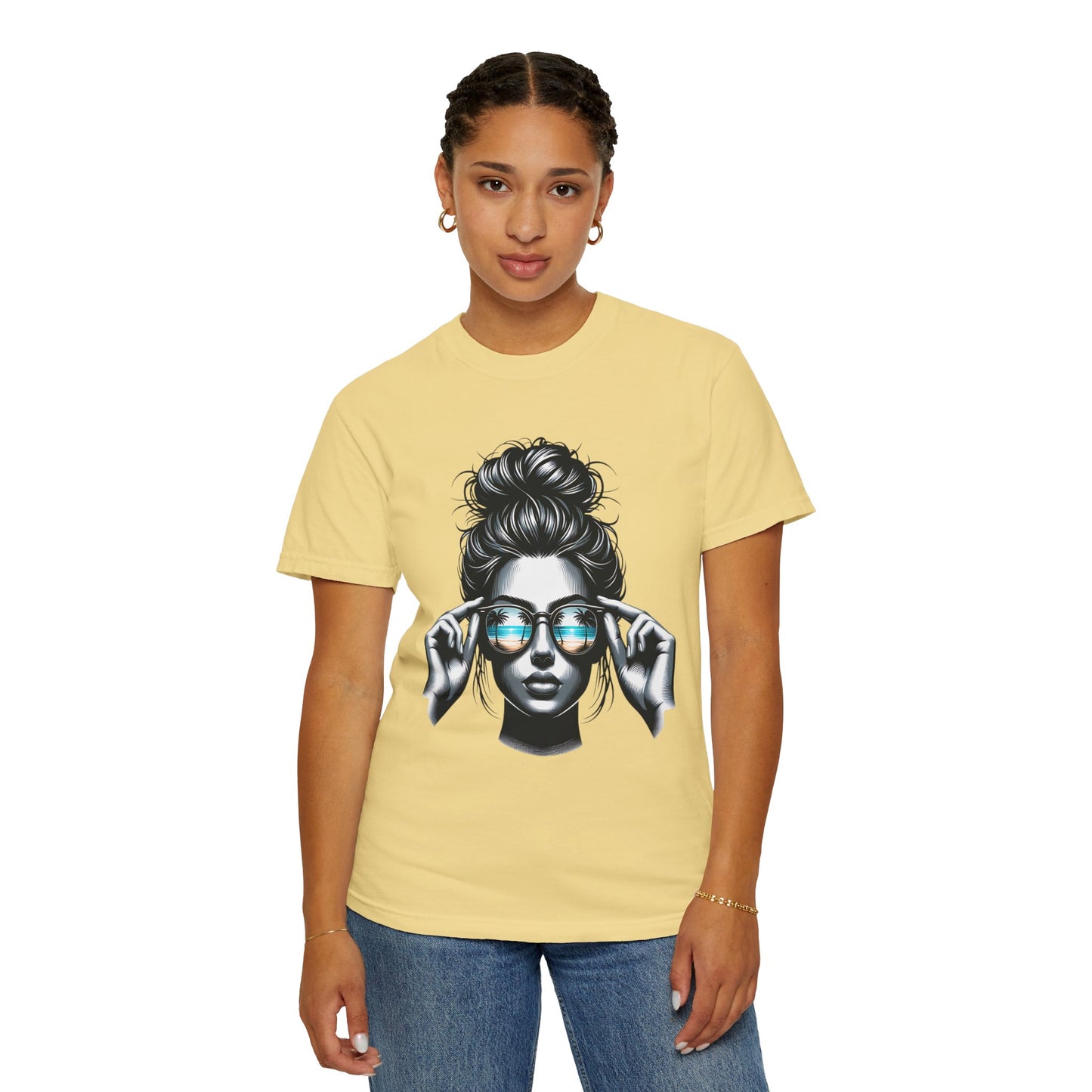 Messy Bun Cool Sunglasses Graphic T-Shirt