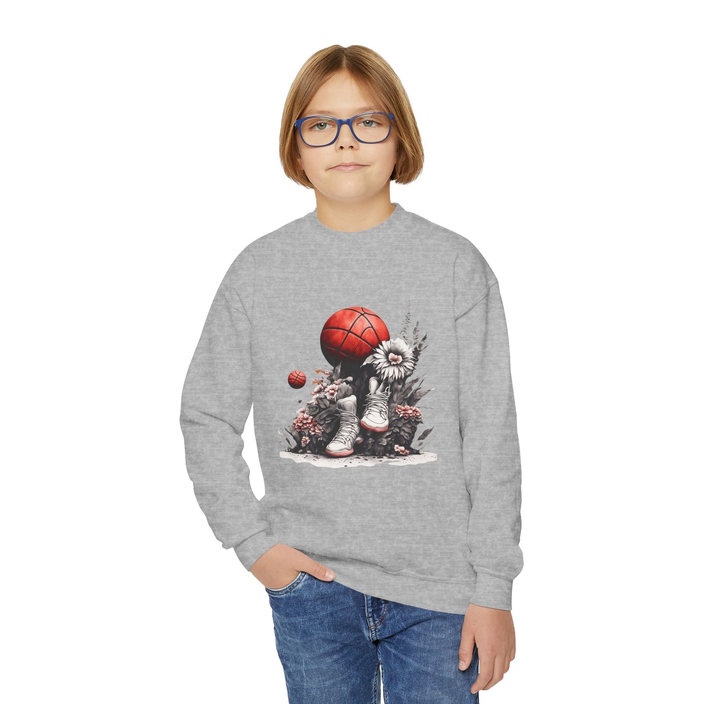 Daisies & Basketball Youth Crewneck Sweatshirt