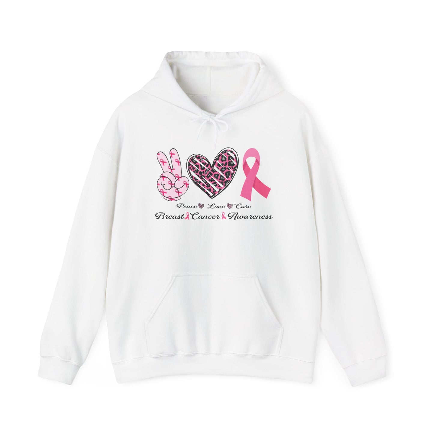 Breast Cancer Awareness Peace Love Ribbon Hoodie - Pink Ribbon Support Sweatshirt