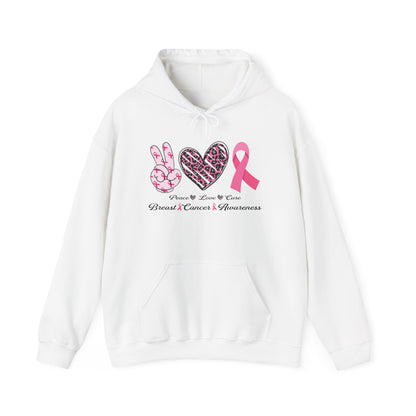 Breast Cancer Awareness Peace Love Ribbon Hoodie - Pink Ribbon Support Sweatshirt