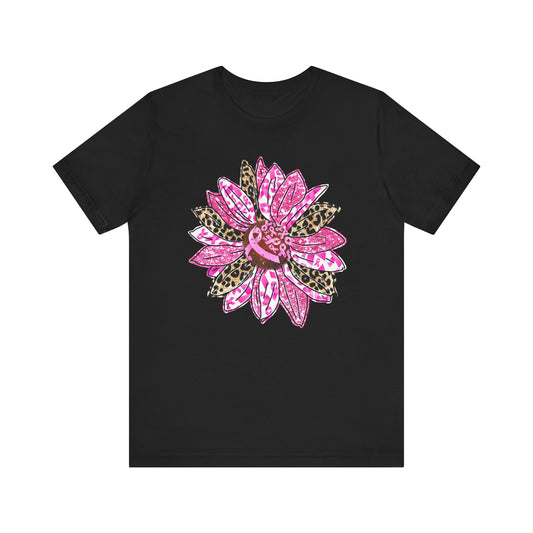 Pink Leopard Floral T-Shirt - Boho Breast Cancer Awareness Tee