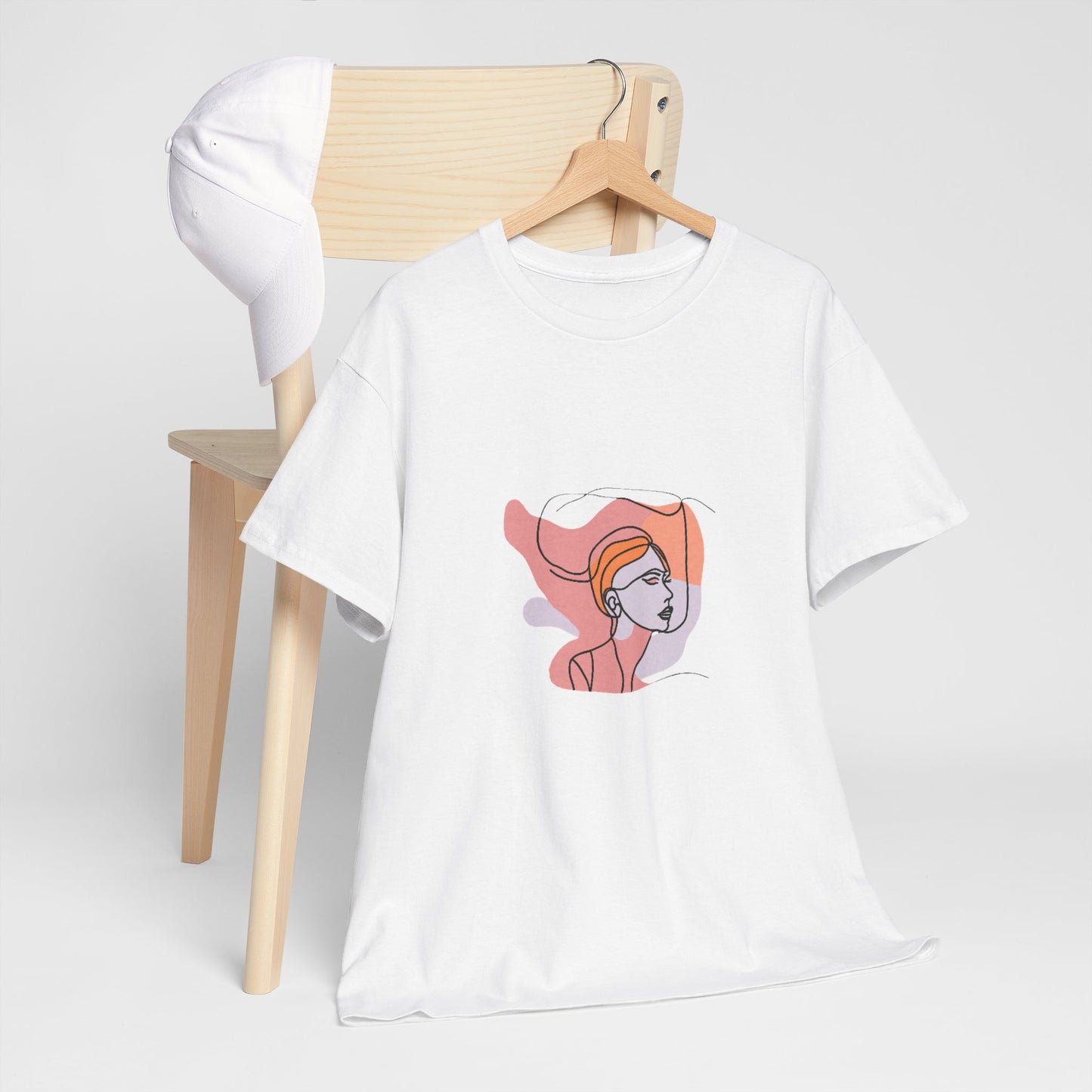 Abstract Line Art Woman T‑Shirt — Minimalist Feminine Portrait Tee