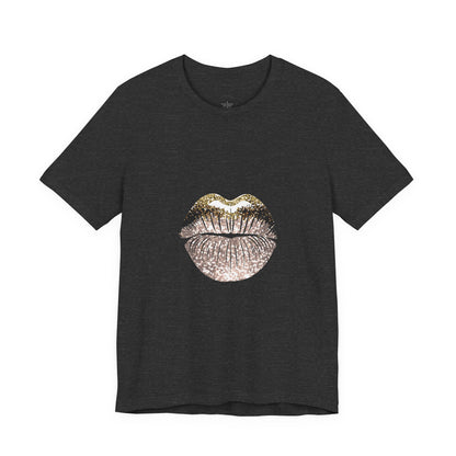 Gold Foil Kiss Graphic Tee — Metallic Lip Print T-Shirt