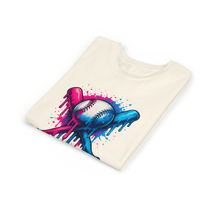 Youth Baseball Tee — Dripping Pink & Blue Crossed Bats Design