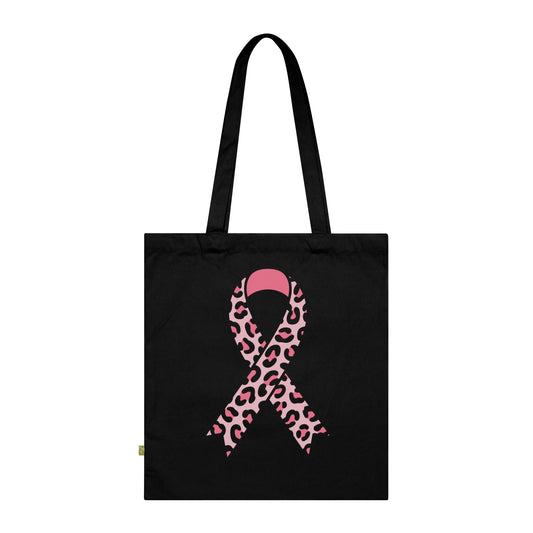 Pink Leopard Ribbon Tote Bag — Breast Cancer Awareness Organic Cotton Tote
