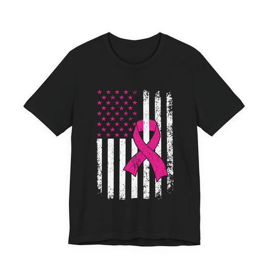 Pink Ribbon American Flag T-Shirt — Breast Cancer Awareness Tee