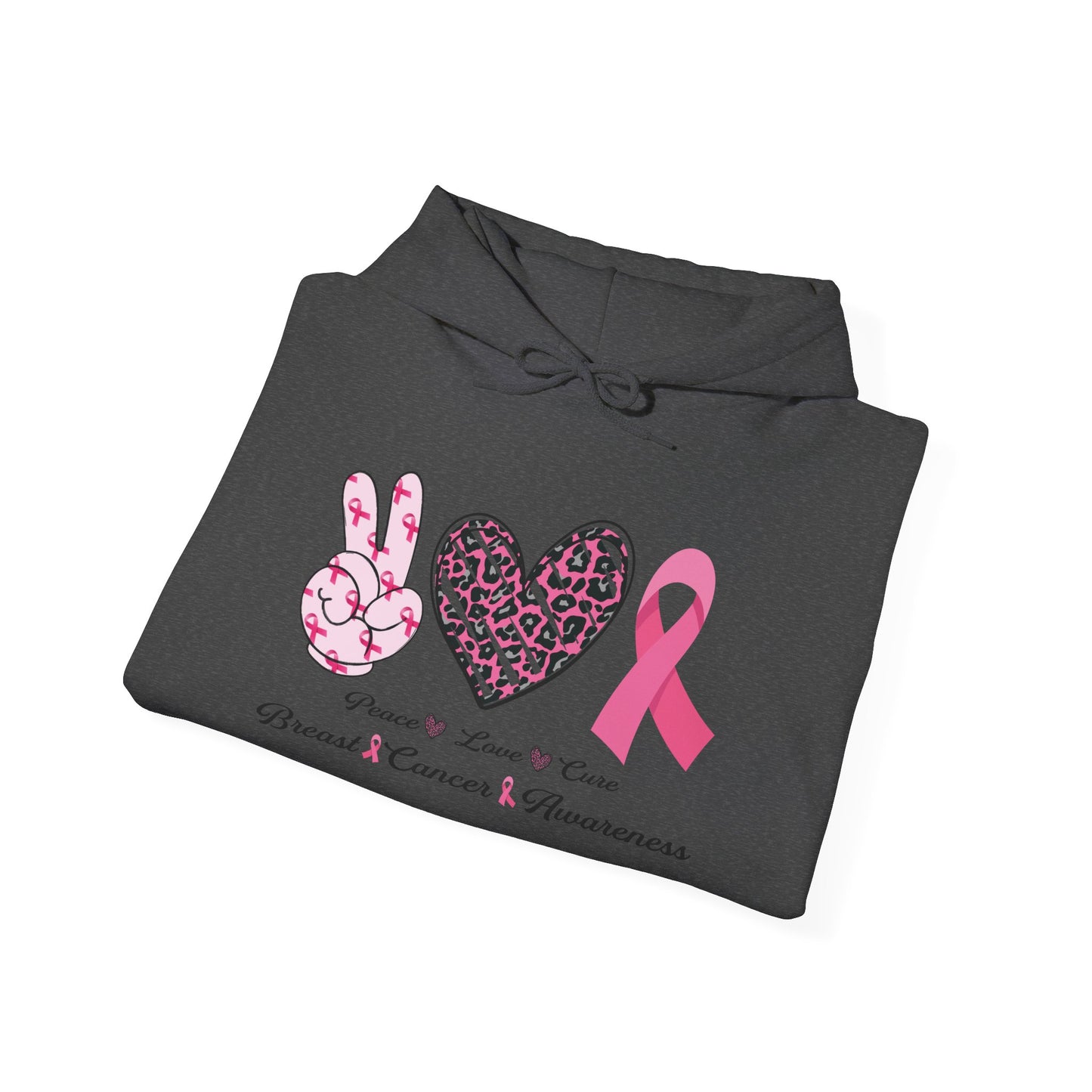 Breast Cancer Awareness Peace Love Ribbon Hoodie - Pink Ribbon Support Sweatshirt