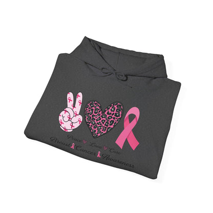 Breast Cancer Awareness Peace Love Ribbon Hoodie - Pink Ribbon Support Sweatshirt