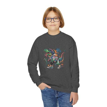 Youth Sweatshirt — Colorful Graffiti T-Rex Dino Crewneck