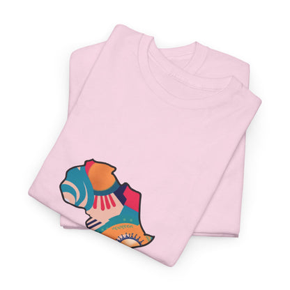 Africa Map Graphic Tee - Unisex Heavy Cotton T-Shirt with Colorful Afrocentric Pattern