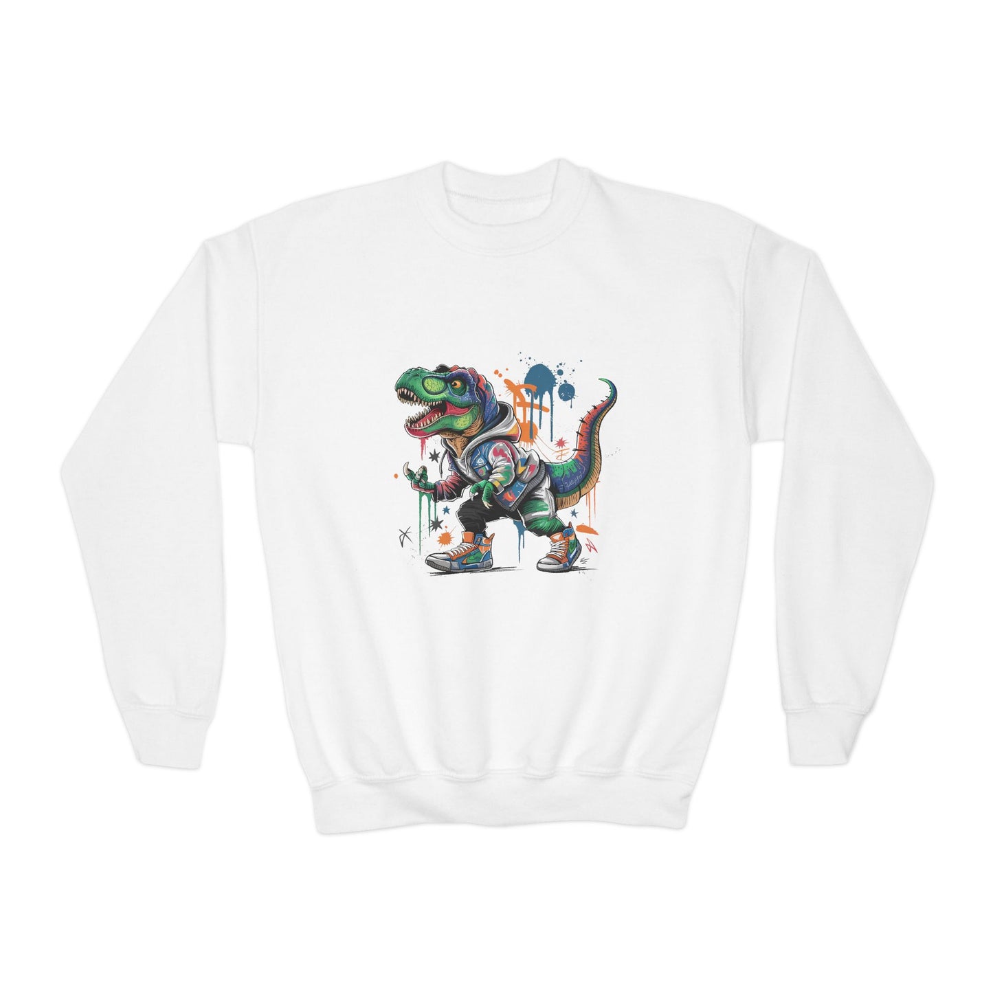 Youth Sweatshirt — Colorful Graffiti T-Rex Dino Crewneck