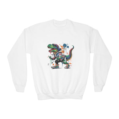 Youth Sweatshirt — Colorful Graffiti T-Rex Dino Crewneck