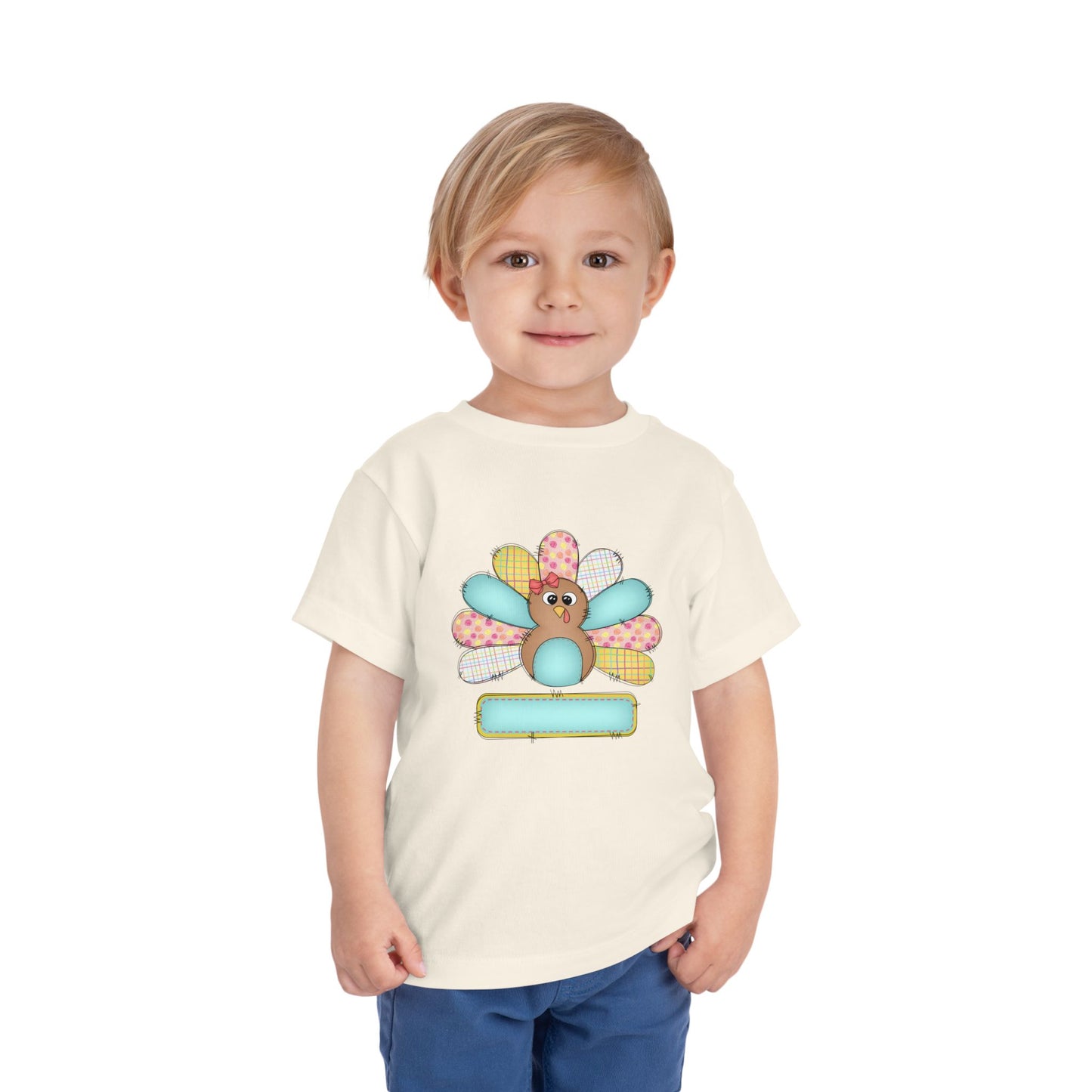Personalized Toddler Tee — Cute Patchwork Turkey