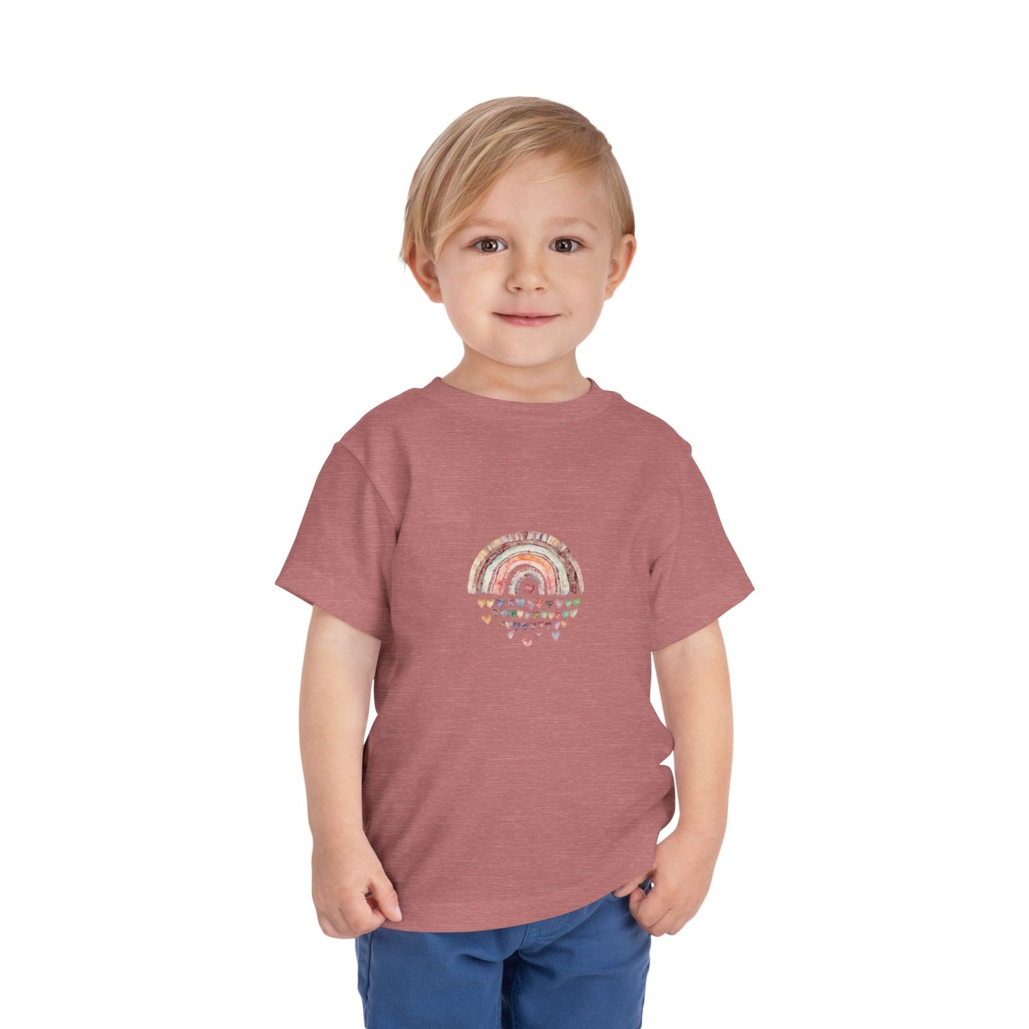 Toddler Rainbow Hearts Tee — Cute Boho Rainbow Short Sleeve Shirt for Kids