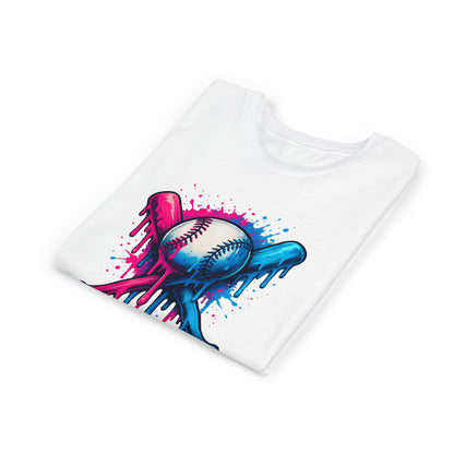 Youth Baseball Tee — Dripping Pink & Blue Crossed Bats Design