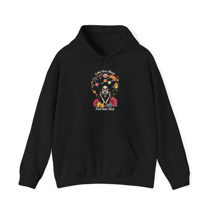 Soulful Floral Hoodie – "Lose Your Mind, Find Your Soul" in Music Black Pullover