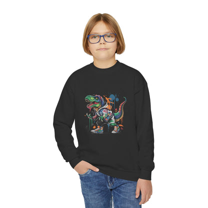 Youth Sweatshirt — Colorful Graffiti T-Rex Dino Crewneck