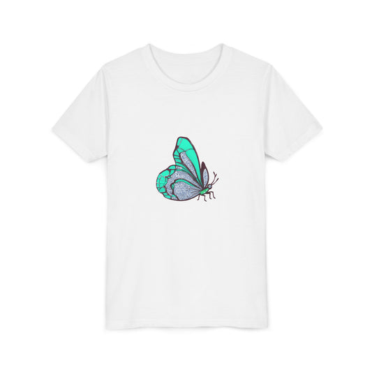 Youth Tee — Turquoise Butterfly Illustration Kids T‑Shirt