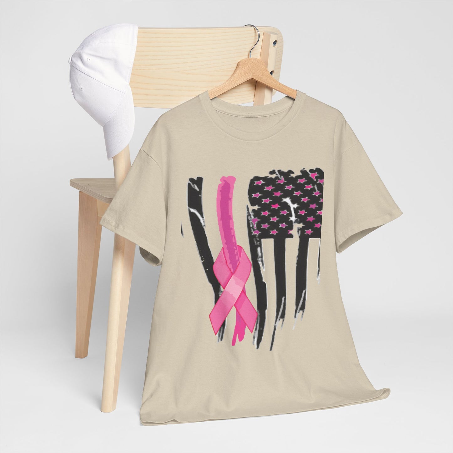 Breast Cancer Awareness Flag Tee - Pink Ribbon American Flag T-Shirt
