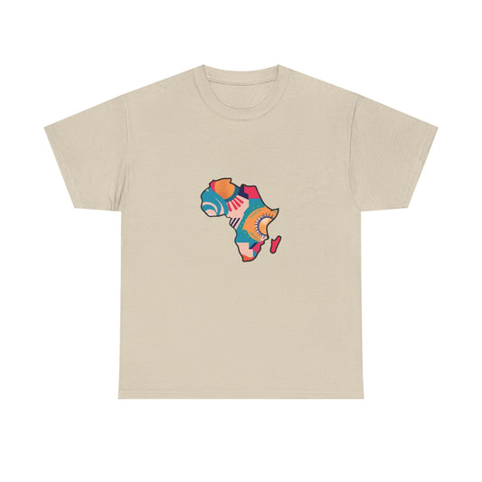 Africa Map Graphic Tee - Unisex Heavy Cotton T-Shirt with Colorful Afrocentric Pattern