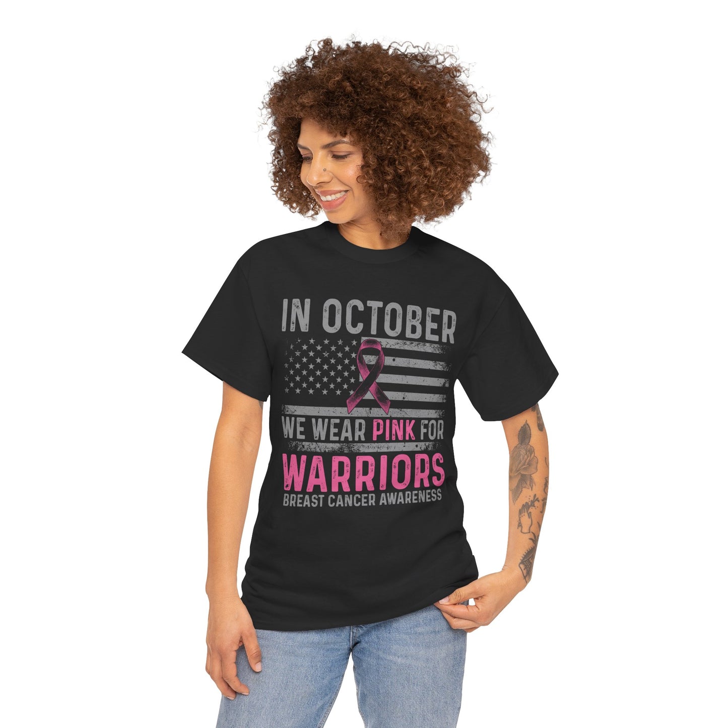 Breast Cancer Awareness Tee — "In October We Wear Pink for Warriors"