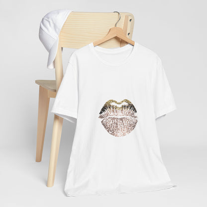 Gold Foil Kiss Graphic Tee — Metallic Lip Print T-Shirt