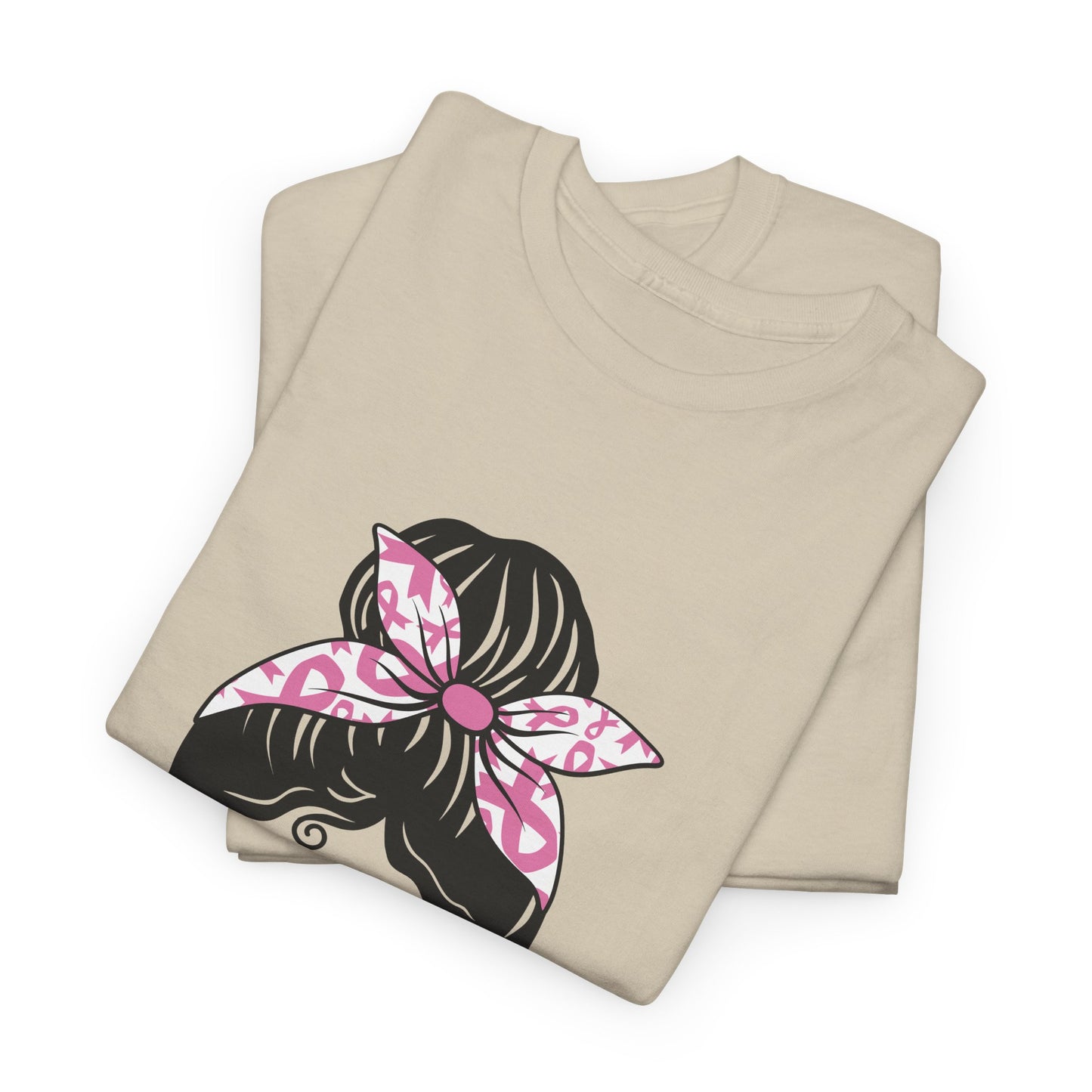 Breast Cancer Awareness Messy Bun T-Shirt — Pink Ribbon Sunglasses & Bandana Tee