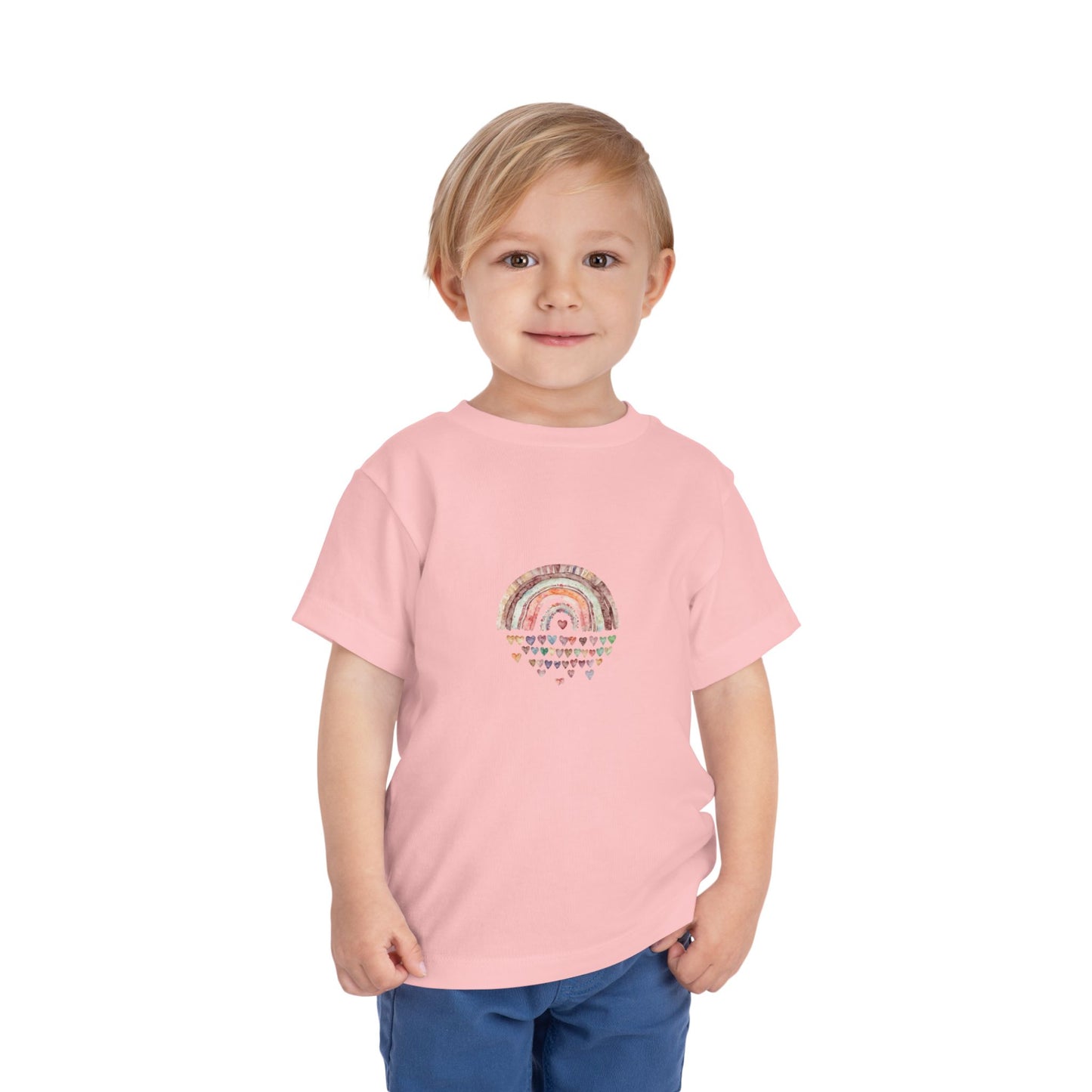 Toddler Rainbow Hearts Tee — Cute Boho Rainbow Short Sleeve Shirt for Kids