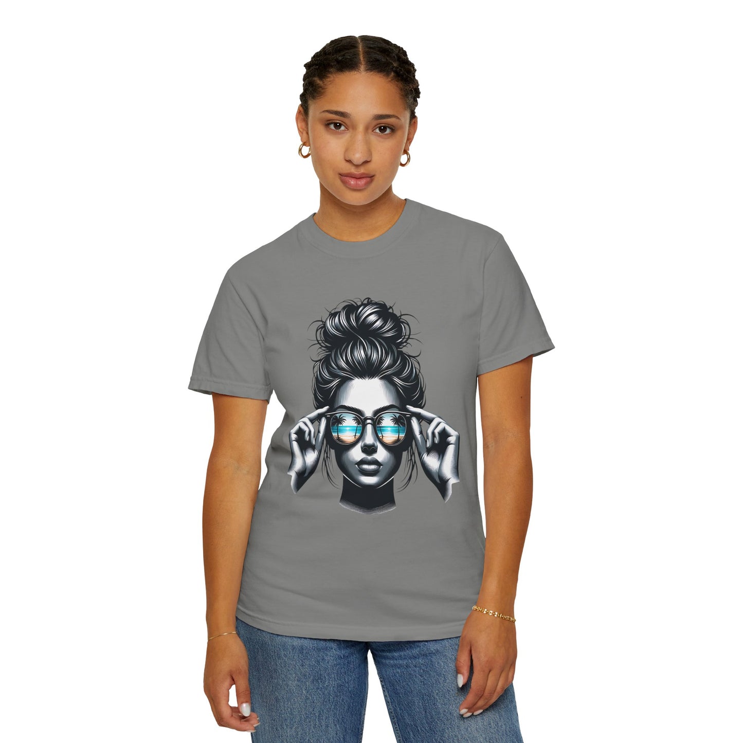 Messy Bun Cool Sunglasses Graphic T-Shirt