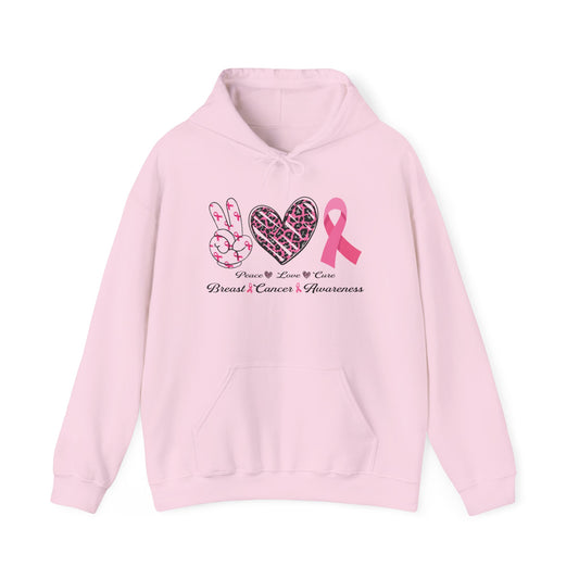 Breast Cancer Awareness Peace Love Ribbon Hoodie - Pink Ribbon Support Sweatshirt