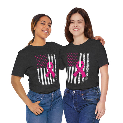 Pink Ribbon American Flag T-Shirt — Breast Cancer Awareness Tee