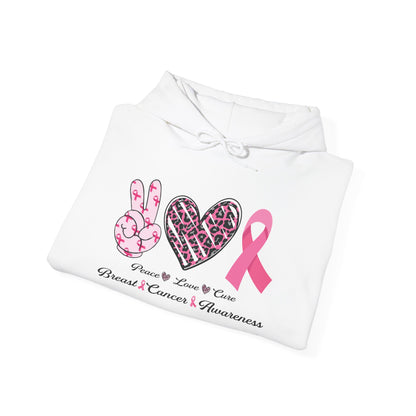 Breast Cancer Awareness Peace Love Ribbon Hoodie - Pink Ribbon Support Sweatshirt