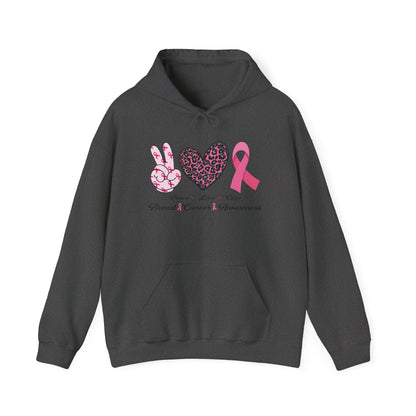 Breast Cancer Awareness Peace Love Ribbon Hoodie - Pink Ribbon Support Sweatshirt