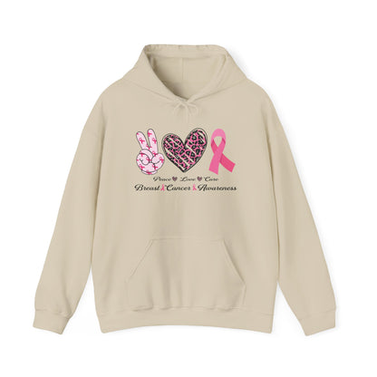 Breast Cancer Awareness Peace Love Ribbon Hoodie - Pink Ribbon Support Sweatshirt
