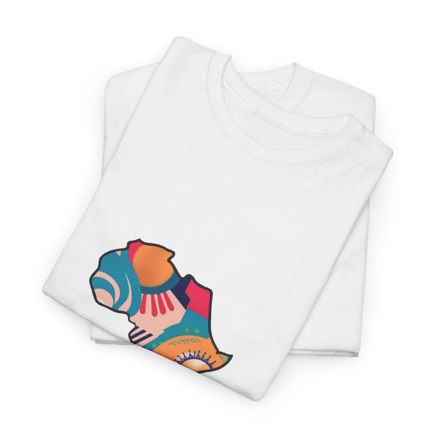 Africa Map Graphic Tee - Unisex Heavy Cotton T-Shirt with Colorful Afrocentric Pattern