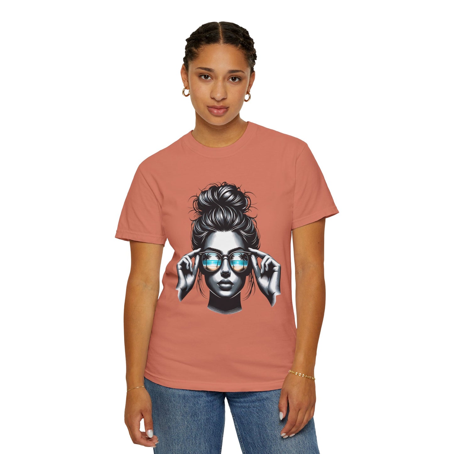 Messy Bun Cool Sunglasses Graphic T-Shirt
