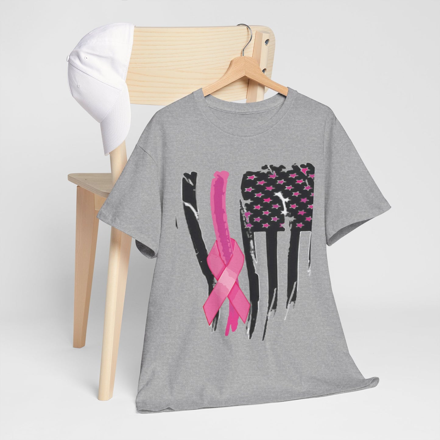 Breast Cancer Awareness Flag Tee - Pink Ribbon American Flag T-Shirt
